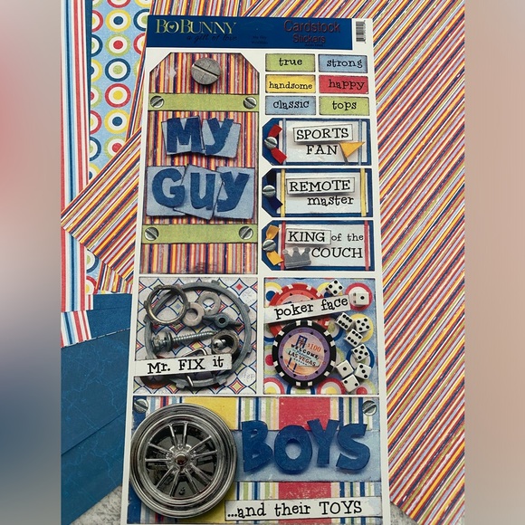 🔧 BO BUNNY “MY GUY” STICKERS & SCRAPBOOK PAPER BUNDLE. RETIRED DESIGN! - Picture 3 of 9